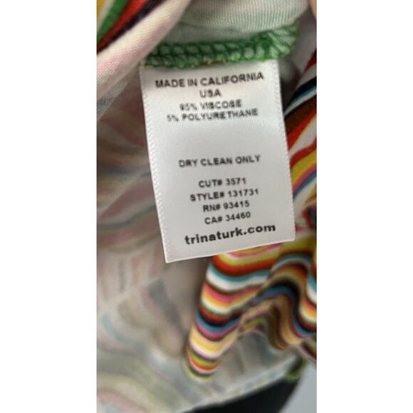 Trina Turk Dress Camellia Cover Up Resort Beach Size 2 Green 35” Psychedelic 3/4 - Picture 10 of 16